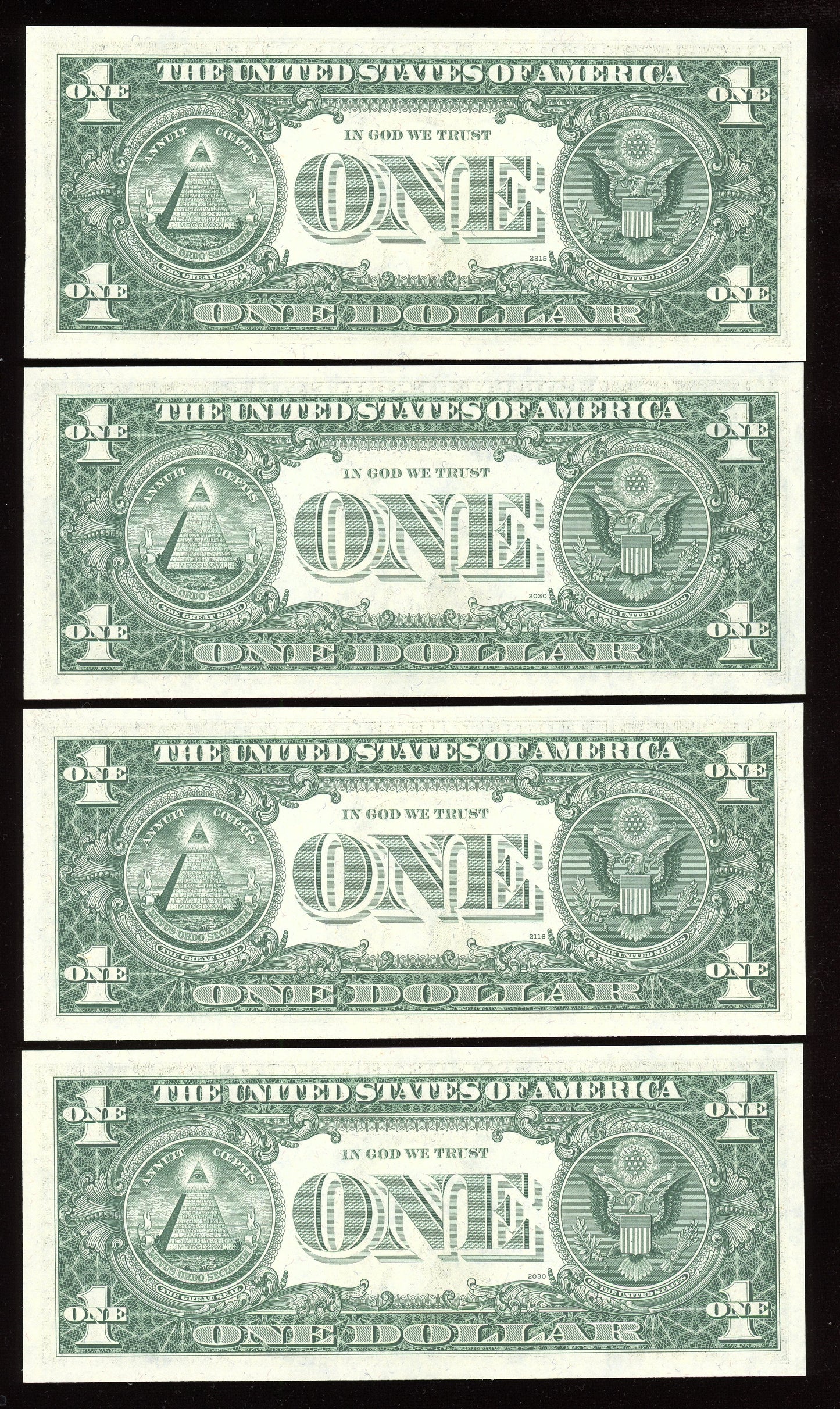 Beautiful Set of 4 Crisp Consecutive  Serial 1977 $1 Notes
