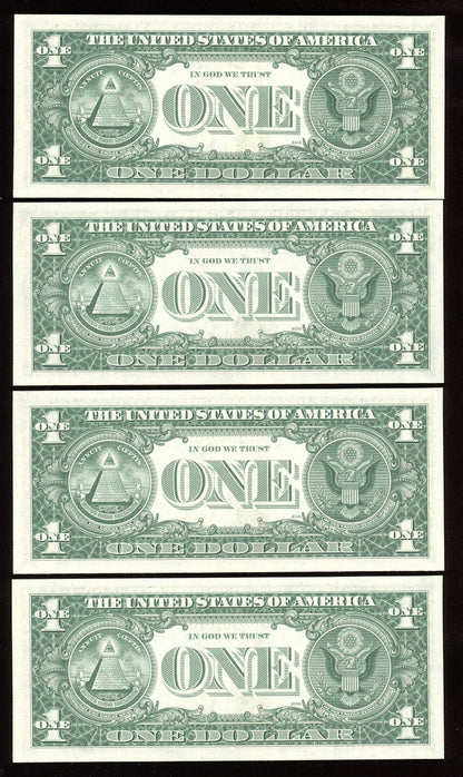 Beautiful Set of 4 Crisp Consecutive  Serial 1977 $1 Notes