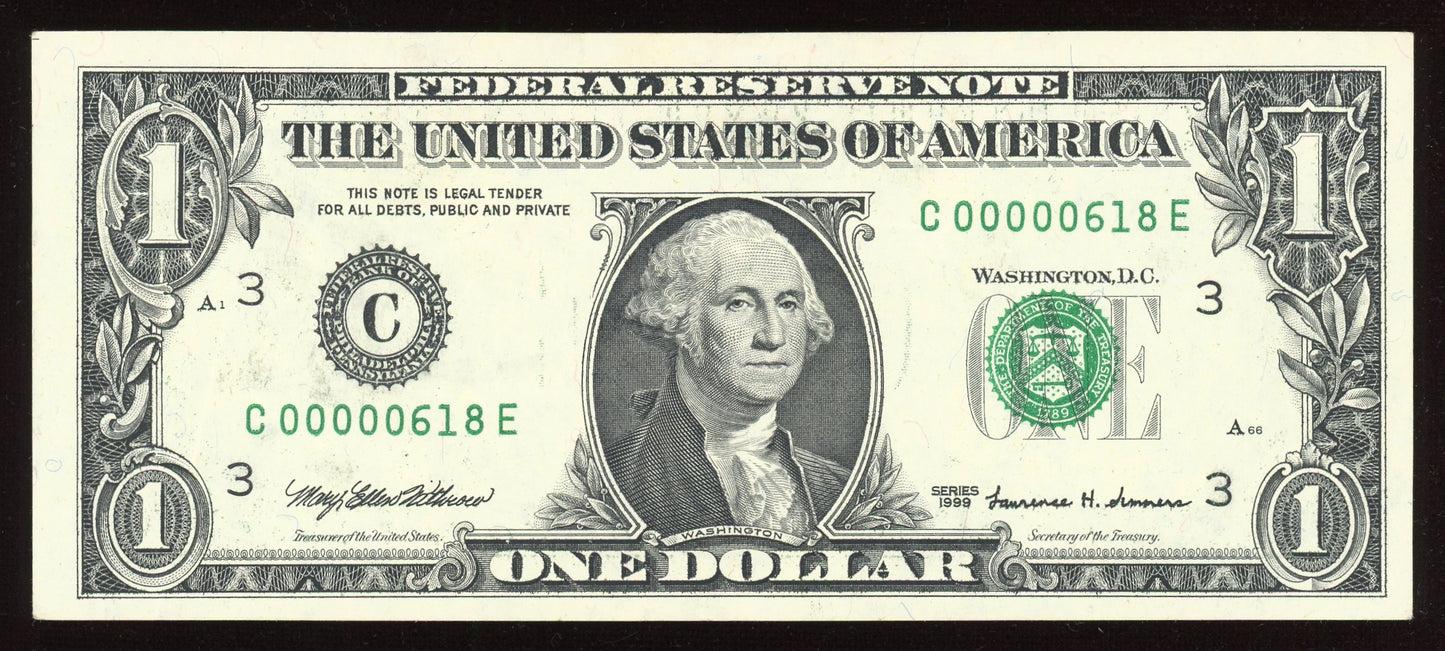 Beautiful AU Fancy Low Serial 1999 $1 Note