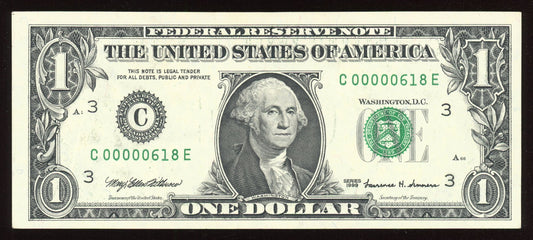 Beautiful AU Fancy Low Serial 1999 $1 Note