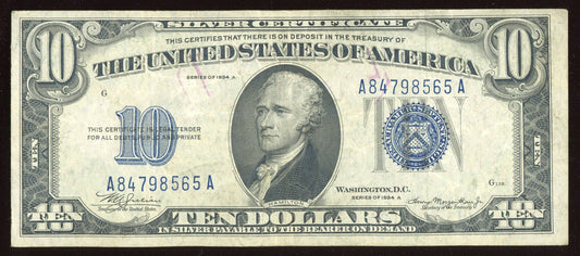 1934 Ten Dollar $10 Blue Seal