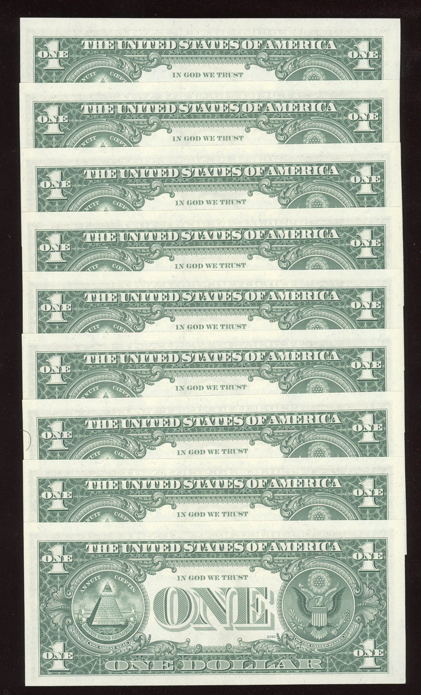 Beautiful Set of 9 Crisp Consecutive Serial 1977 $1 Notes