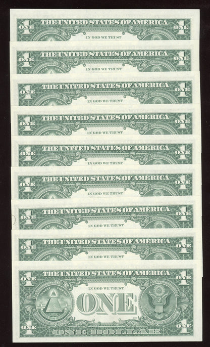 Beautiful Set of 9 Crisp Consecutive Serial 1977 $1 Notes