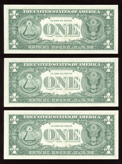 Beautiful Set of 3 Crisp Consecutive Serial 1977 $1 Notes