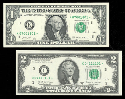 Set of Stars $1 and $2 Series 2017 STAR Notes Crisp Uncirculated from Pack
