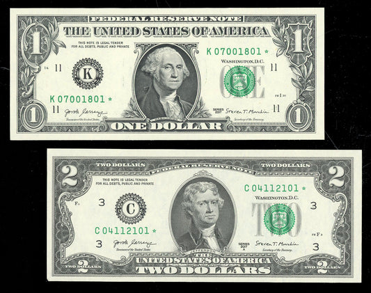 Set of Stars $1 and $2 Series 2017 STAR Notes Crisp Uncirculated from Pack