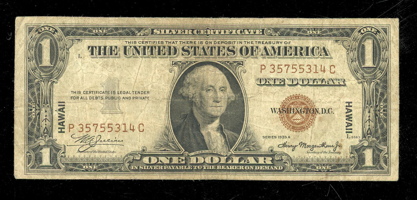 1935 A $1 Silver Certificate Brown Seal Hawaii Emergency Note 1 Dollar Bill