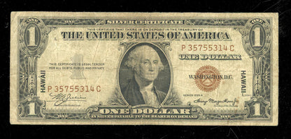 1935 A $1 Silver Certificate Brown Seal Hawaii Emergency Note 1 Dollar Bill