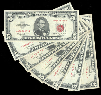 1963 $5 Red Seal U.S.Note Legal Tender STAR Note Red Seal Crisp VF *STAR*