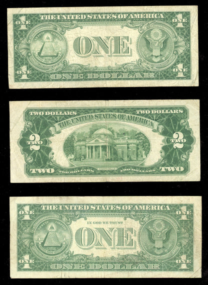 Set of STARS Old US Currency & Silver Certificate $1 1957, $1 1935, $2 1953 STAR