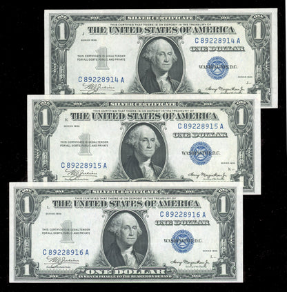 3 Consecutive $1 1935 Plain Silver Certificates Notes Crisp Uncirculated RARE