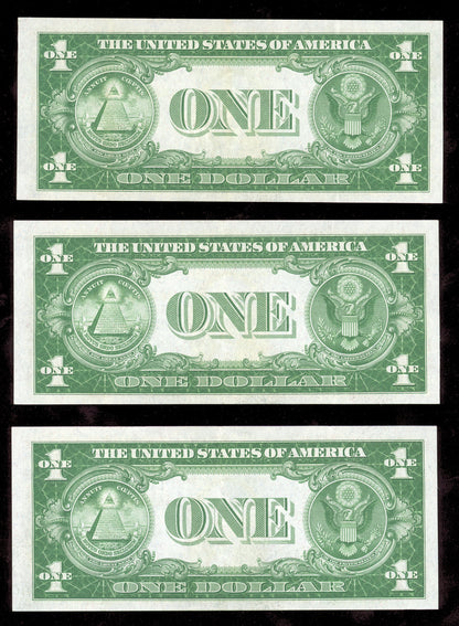 3 Consecutive $1 1935 Plain Silver Certificates Notes Crisp Uncirculated RARE