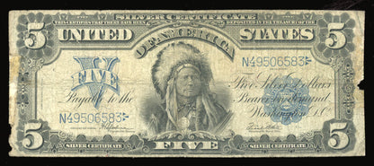 $5 1899 Indian Chief Silver certificate FR 281 Large Size Five Dollar Note