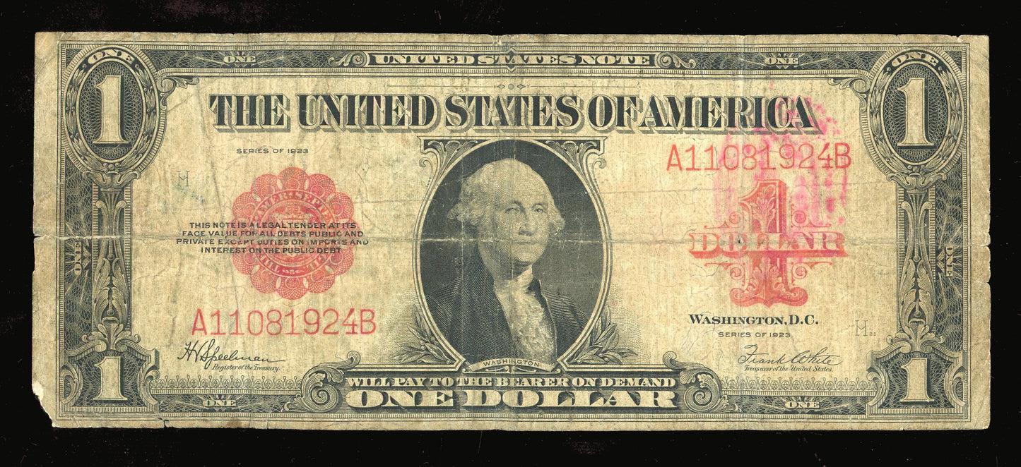 1923 Red Seal $1 Dollar United States Note Horseblanket Note FR.40