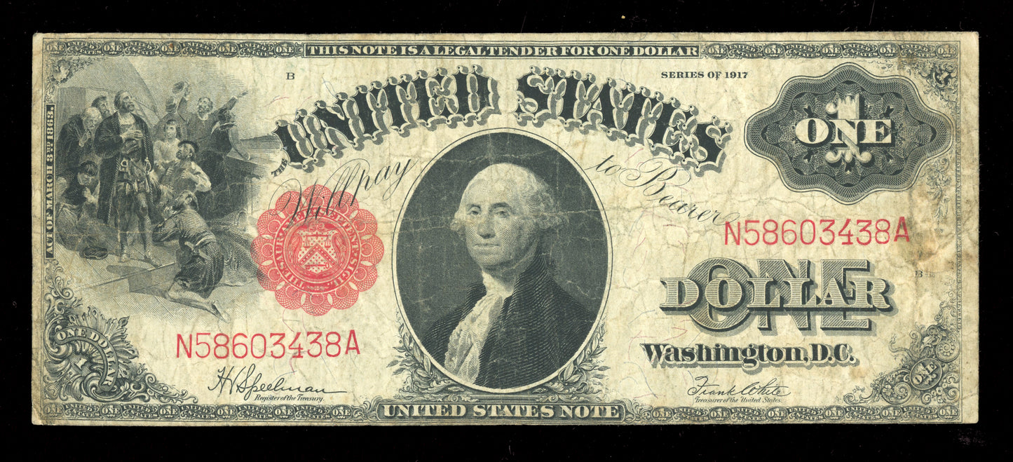 1917 Large Size $1 Legal Tender Note Red Seal Sawhorse FR.39 Fine +