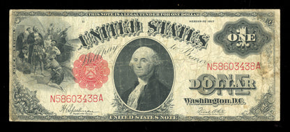 1917 Large Size $1 Legal Tender Note Red Seal Sawhorse FR.39 Fine +