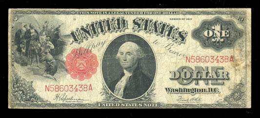 1917 Large Size $1 Legal Tender Note Red Seal Sawhorse FR.39 Fine +