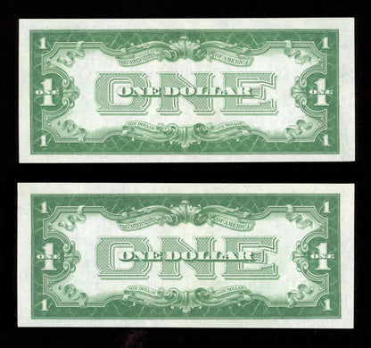 Beautiful Set of  1928A Consecutive Pair $1 Silver Certificates  2 notes Crisp Uncirculated