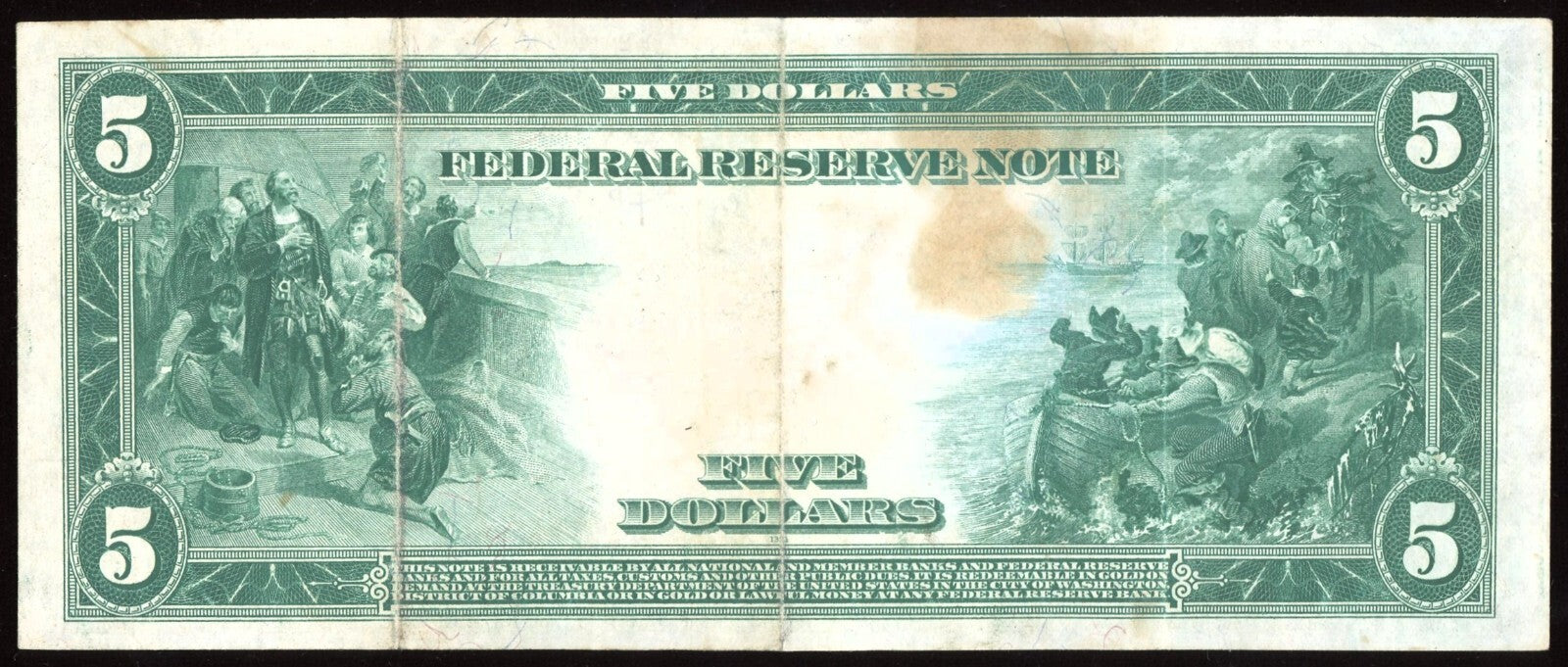 1914 $5 Federal Reserve Note Large Size Blue seal St. Louis Missouri