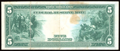 1914 $5 Federal Reserve Note Large Size Blue seal St. Louis Missouri