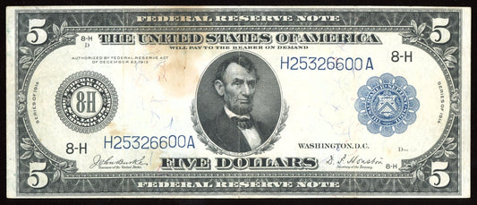 1914 $5 Federal Reserve Note Large Size Blue seal St. Louis Missouri