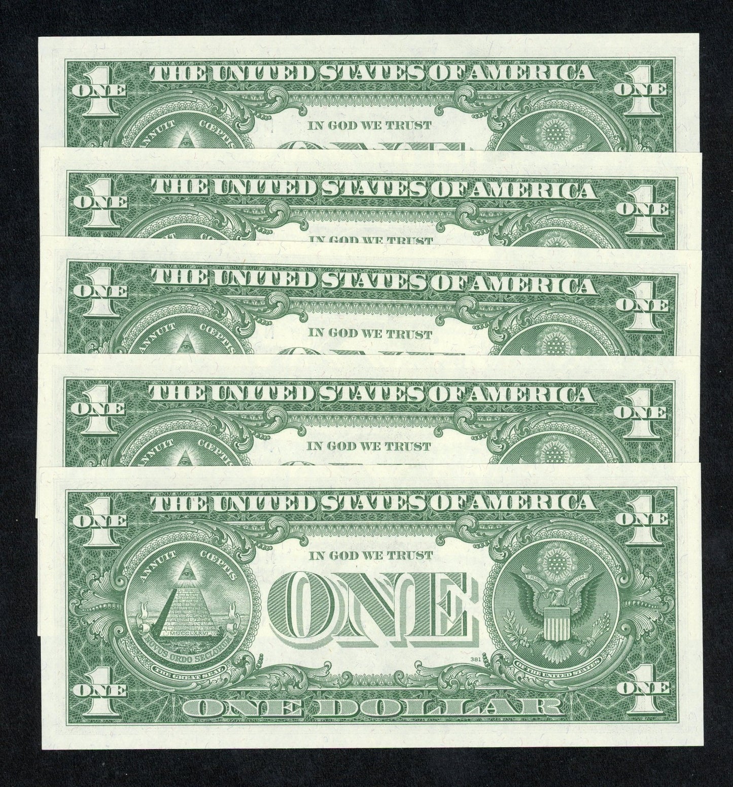 5 Consecutive 1957 A $1 Dollar Silver Certificates Uncirculated Gem