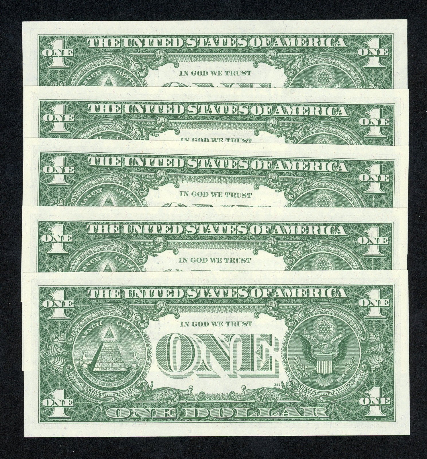 5 Consecutive 1957 A $1 Dollar Silver Certificates Uncirculated Gem