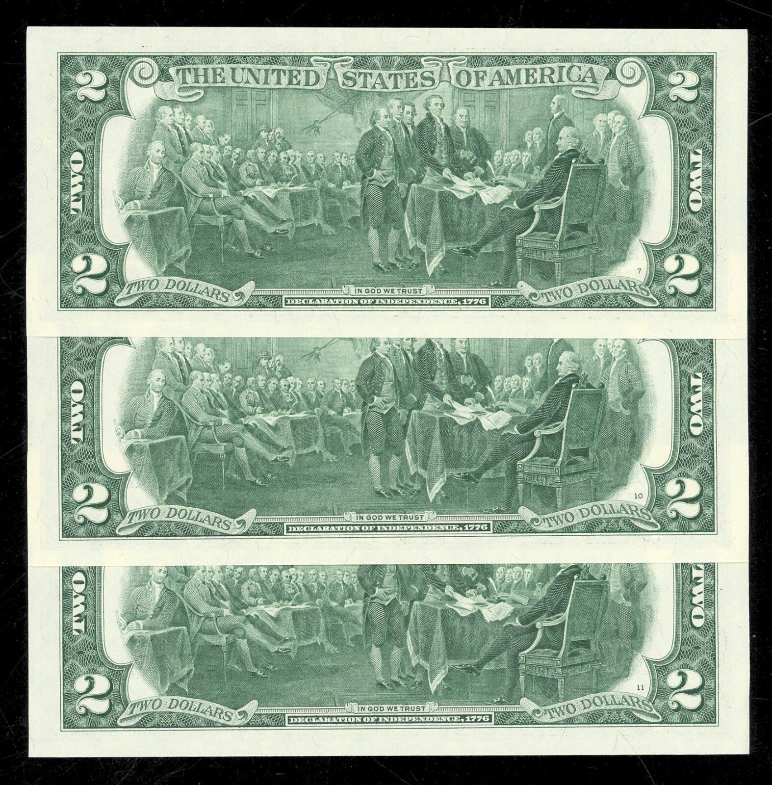 Set of 3 $2 Dollar Bills 2017 Crisp Gem Uncirculated 3 Pack Consecutive serials