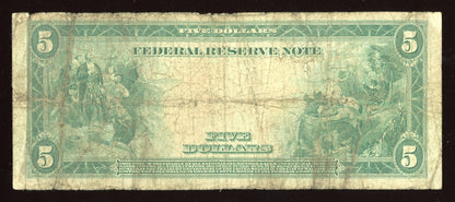 1914 $5 Federal Reserve Note Large Size Blue seal Richmond Virginia