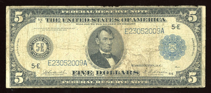 1914 $5 Federal Reserve Note Large Size Blue seal Richmond Virginia