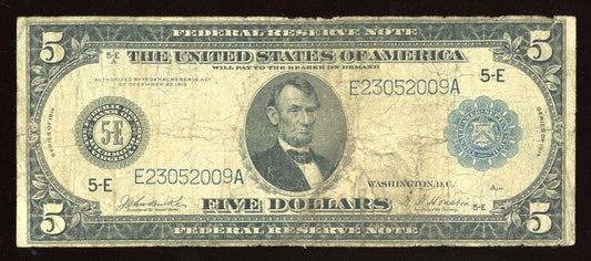 1914 $5 Federal Reserve Note Large Size Blue seal Richmond Virginia