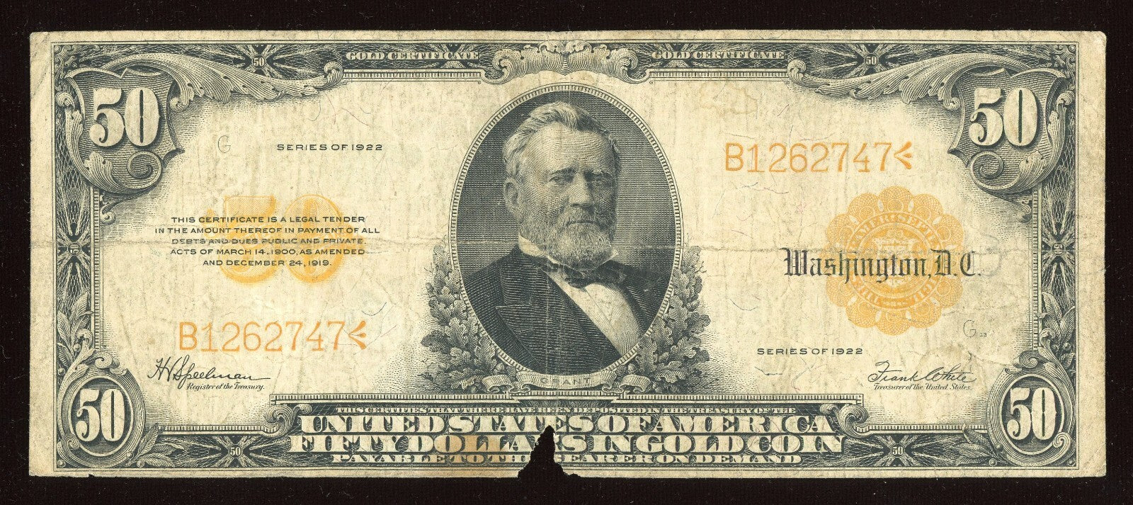 "RARE" 1922 $50 Gold Certificate Large Size Note