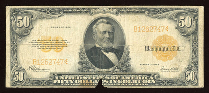 "RARE" 1922 $50 Gold Certificate Large Size Note