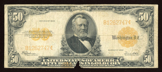 "RARE" 1922 $50 Gold Certificate Large Size Note