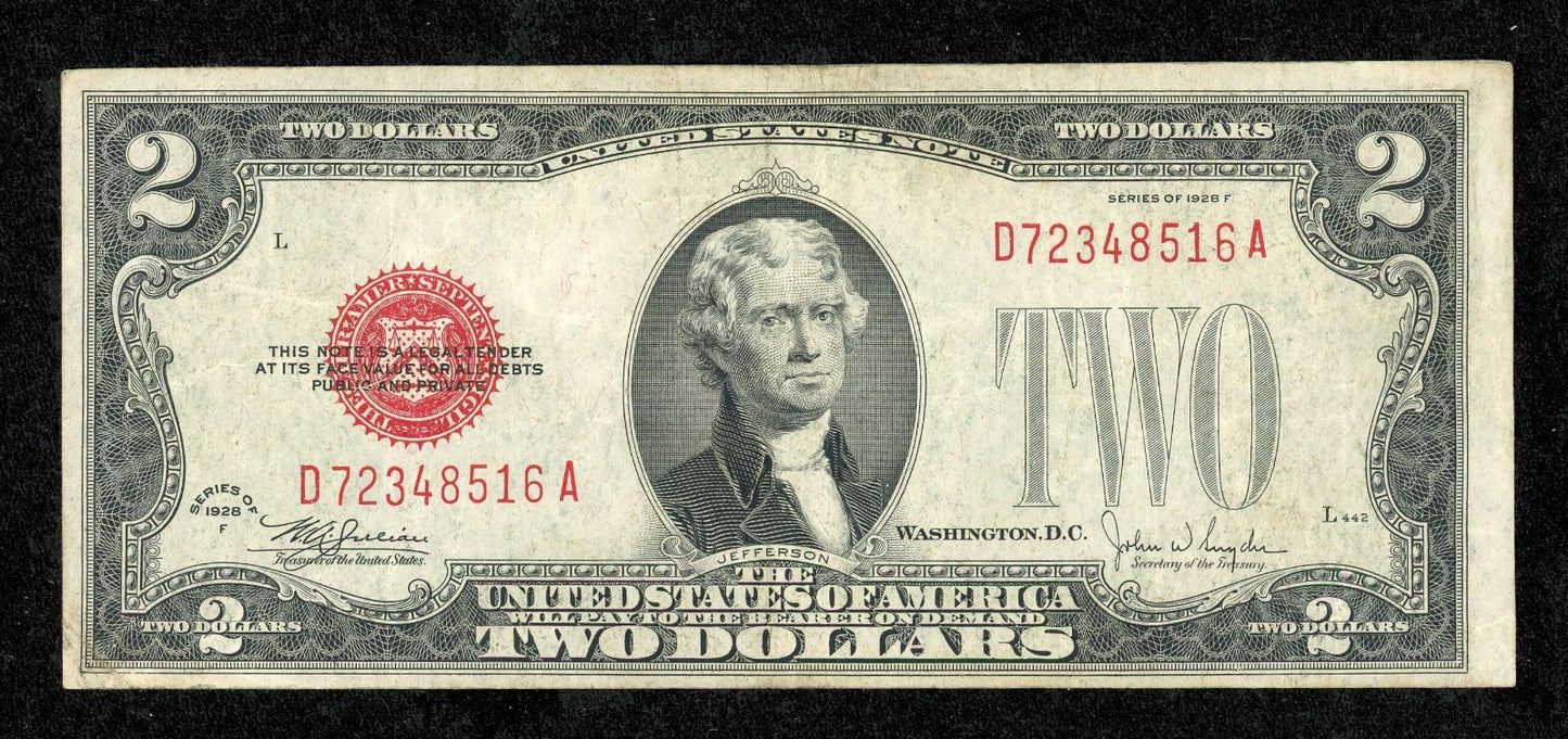 1928 F $2  Red Seal Note Fancy Mix Ladder Serial Number 12345678 VF
