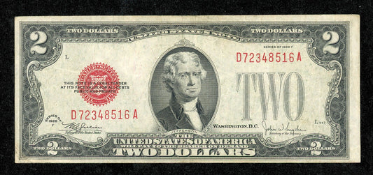 1928 F $2  Red Seal Note Fancy Mix Ladder Serial Number 12345678 VF