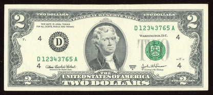 2003 $2  Fancy Ladder Serial Number 12343765 XF
