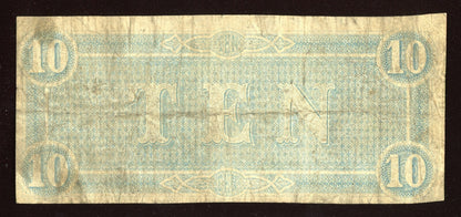 1864 $10 Ten Dollar Confederate States of America Note Richmond