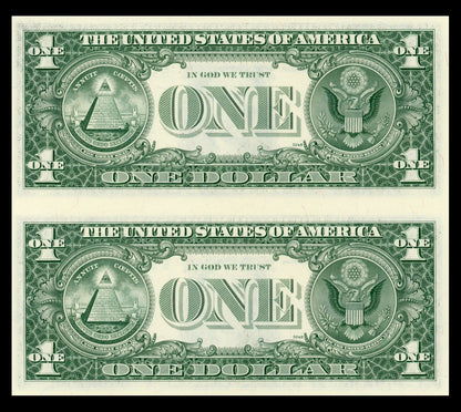 1981 Uncut Sheet of 2 $1 Bills Crisp Real US Paper money Subject Sheet