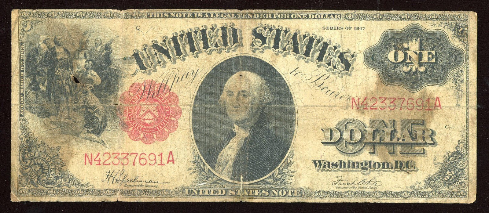 1917 Large Size $1 Legal Tender Note Red Seal